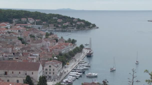 Vista sobre o porto e baía de Hvar, na Croácia — Vídeo de Stock