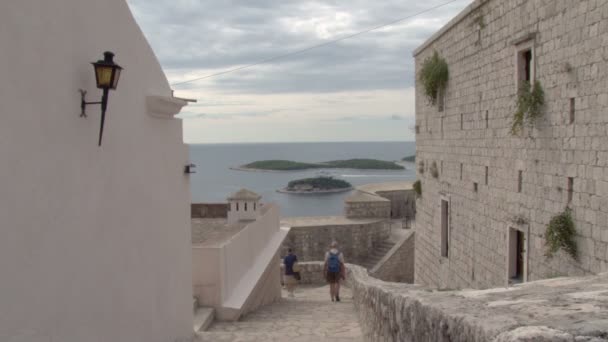 Vue sur le port et la baie de Hvar en Croatie — Video