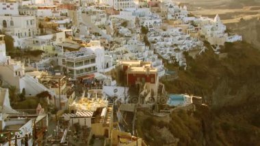 Fira town şafak görünümünü Santorini üzerinde,