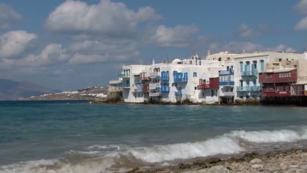 Pequena Veneza, a zona costeira de Mykonos — Vídeo de Stock