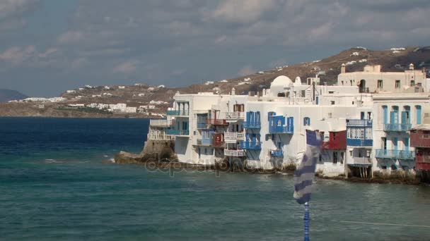 ミコノス島、ギリシャのウォーター フロント エリア、リトル ・ ベニス — ストック動画