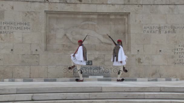 Griechische Präsidentengarde im zeremoniellen Dienst — Stockvideo