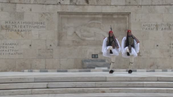 Griechische Präsidentengarde im zeremoniellen Dienst — Stockvideo