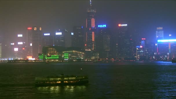 Hong kong skyline 's nachts — Stockvideo