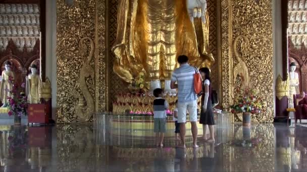 Los turistas admiran una estatua gigante en el templo de Dhammikarama — Vídeos de Stock