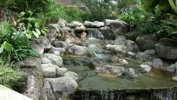 Kleiner wasserfall in perdana botanischen garten kuala lumpur — Stockvideo