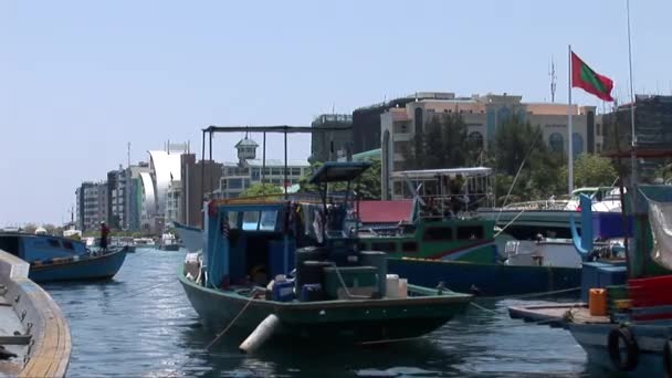 Barco de pesca atracado en Male , — Vídeo de stock