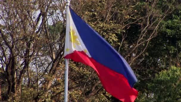 Philippinische Flagge weht in der Nähe des Rizal-Denkmals — Stockvideo