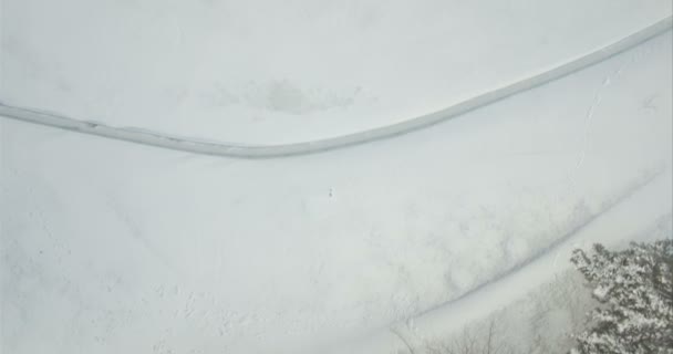 Caméra aérienne descendant droit sur un lac gelé — Video