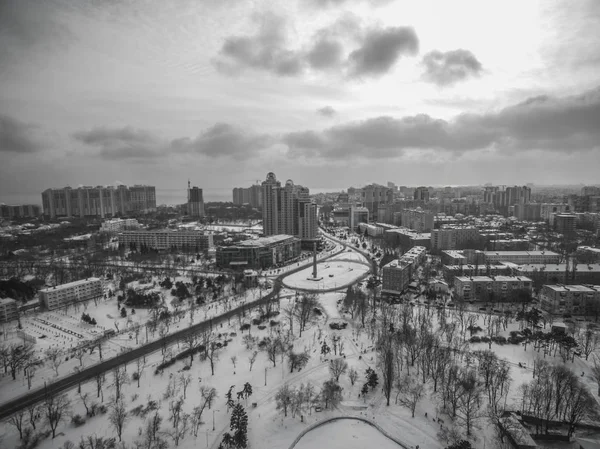 Hava kamera karla kaplı çam ağaçları zafer Parkı Odessa'daki yakalar