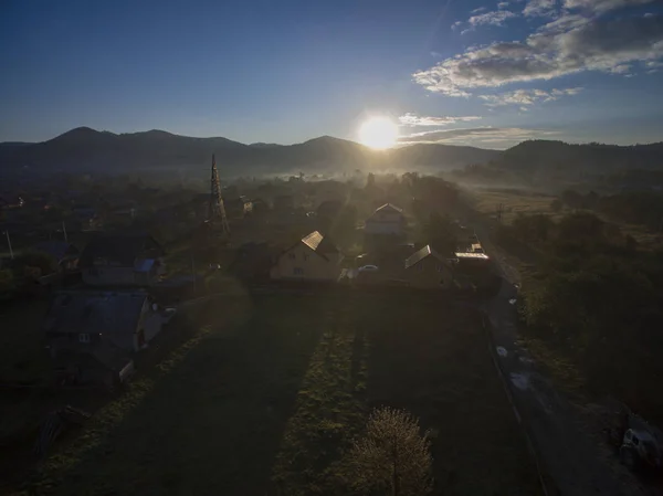 Aerial shot over the village of Mykulychyn — Stock Photo, Image