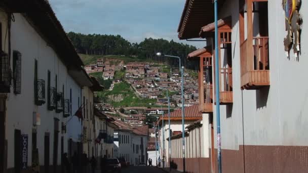 Загальні Сцени Дивлячись Вниз Вулиці Куско Перу Дивлячись Сусідньому Схилі — стокове відео