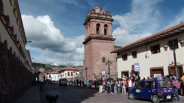 Turistler Yerliler Iglesia Santa Clara Geçmiş Calle Santa Clara Cusco — Stok video