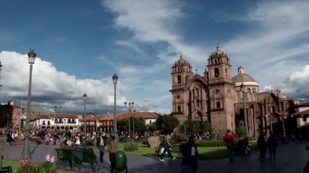 Pan Torno Plaza Armas Cusco Tomando Catedral Compania — Vídeo de Stock