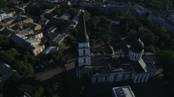 Echtzeit Luftdrehung Die Turmspitze Der Preobrazhensky Kathedrale Von Odessa Teil — Stockvideo
