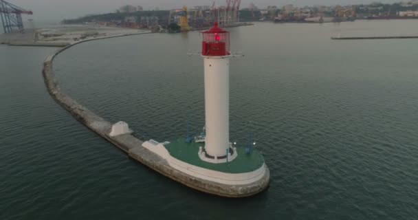 Drone Flies Odessa Lighthouse Dawn Port Odessa Seen — Stock Video
