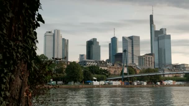 Static Low Angle Early Morning Clip Frankfurt Skyline River Main — Stock Video