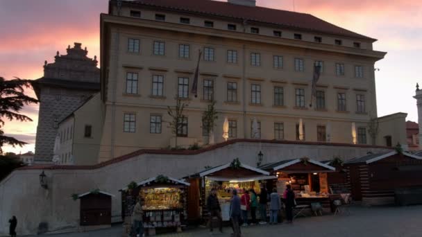 Long Slow Pan Hradcany Square Prague Castle Sunset — Stock Video