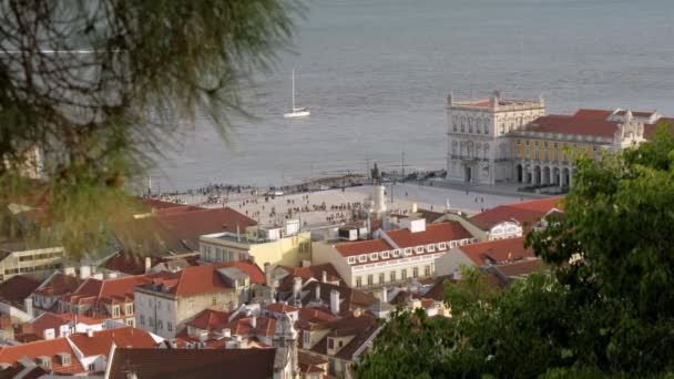 Erhöhte Statische Tele Clip Von Praca Kommerziellen Lissabon Umrahmt Von — Stockvideo