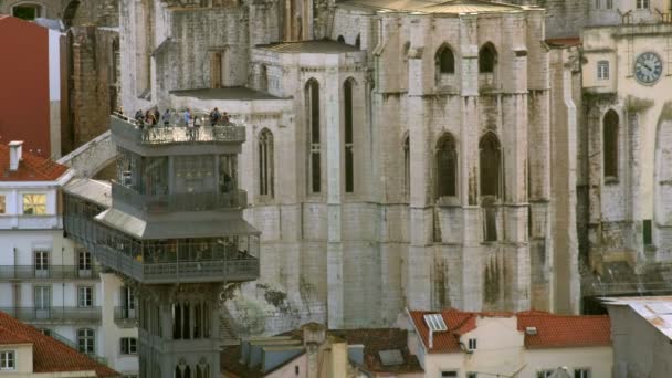 Αυξημένη Στατική Τηλεφακό Κλιπ Του Elevador Santa Justa Στο Κέντρο — Αρχείο Βίντεο