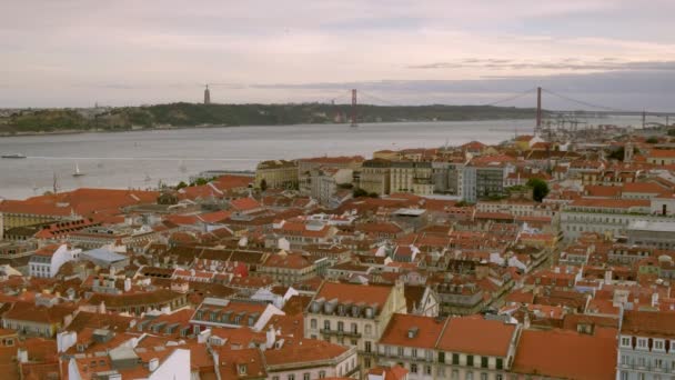 Static Clip Sao Jorge Castle Iconic Red Rooftops Tagus River — Stock Video