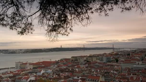 Berühmter Blick Von Der Burg Sao Jorge Bei Untergang Lissbon — Stockvideo