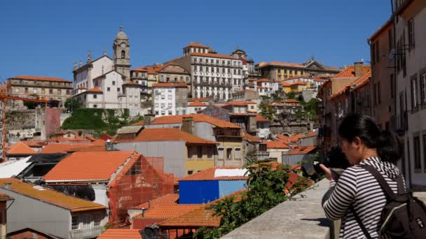 Porto Portugal May 13Th 2019 Asian Tourist Takes Photos Terracotta — Stock Video