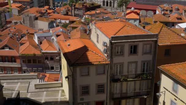 Incline Clipe Dos Telhados Vermelhos Centro Antigo Porto Para Rio — Vídeo de Stock