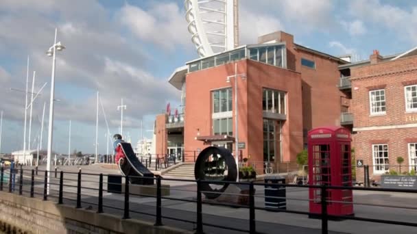 Tilt Spinnaker Tower Figurehead Hms Vernon Traditional Red Telephone Box — Stock Video