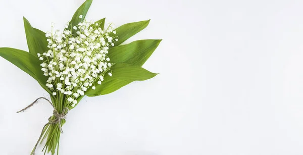 Beautiful bouquet of lilies of the valley on white background. S