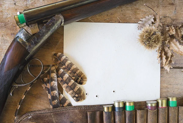 Bodegón Caza Rifle Huting Cinturón Con Cartuchos Mira Hacia Atrás — Foto de Stock