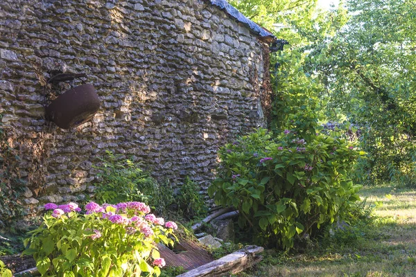 Старый Дом Красивой Старинной Каменной Стеной Зеленом Парке — стоковое фото