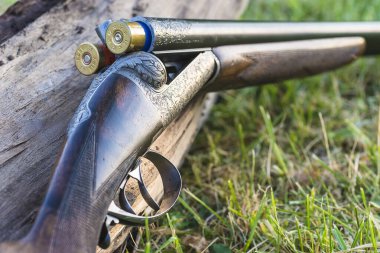 Yakından fişekli güzel av tüfeği.