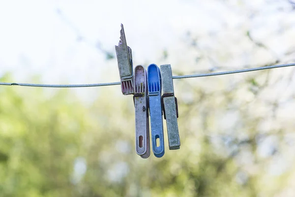 Old Clothespins Clothes Outdoors Close — Stock Photo, Image