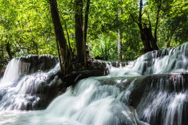Huay Mae Kamin şelale, Srinakarin Barajı Milli Parkı - Huay Mae Kamin şelale, derin ormandaki güzel şelale. Kanchanaburi, Tayland