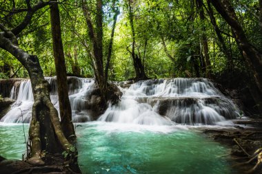 Huay Mae Kamin şelale, Srinakarin Barajı Milli Parkı - Huay Mae Kamin şelale, derin ormandaki güzel şelale. Kanchanaburi, Tayland