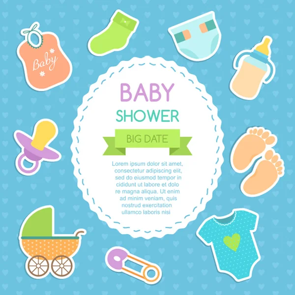 Baby Shower Invitation Card Flat Vector Illustration — Stock Vector