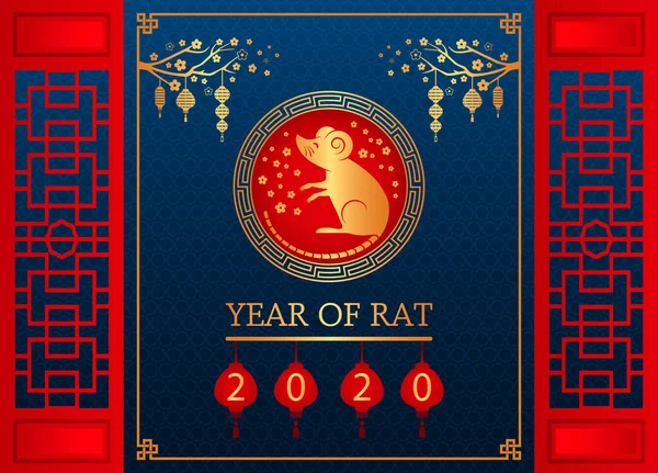 Felice anno nuovo cinese. Il ratto bianco è il simbolo del 2020, l'anno cinese del nuovo anno . — Vettoriale Stock