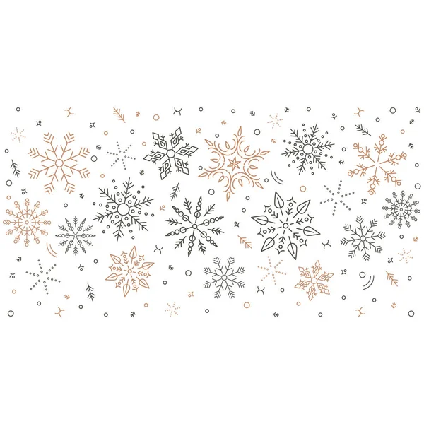 Сірий вихор із золотими сніжинками та зірками. безшовна різдвяна гірлянда. Новий рік . — стоковий вектор