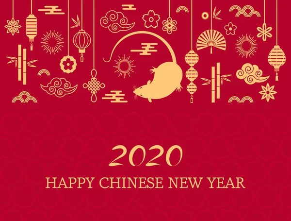 Šťastný čínský Nový rok. Bílá krysa je symbol 2020 čínského roku nového roku. Vektorová ilustrace — Stockový vektor