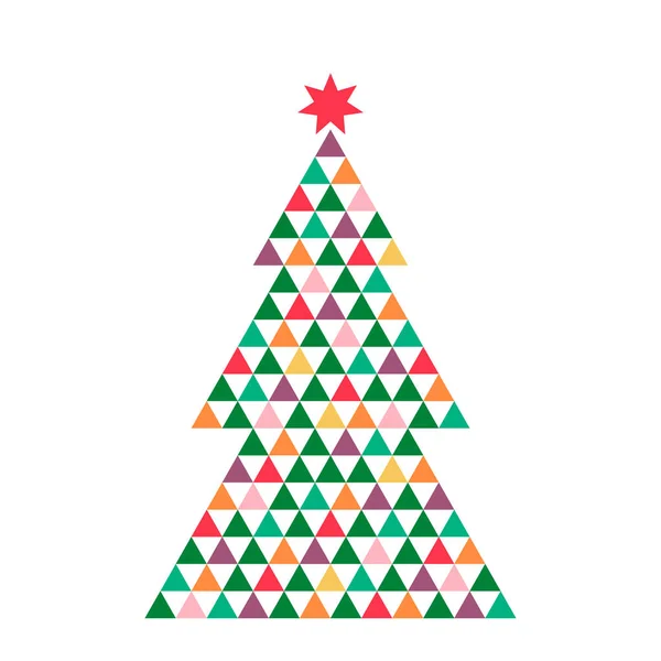 Moderner geometrischer Weihnachtsbaum aus Dreiecken mit einem Stern im mosaischen polygonalen Stil. — Stockvektor