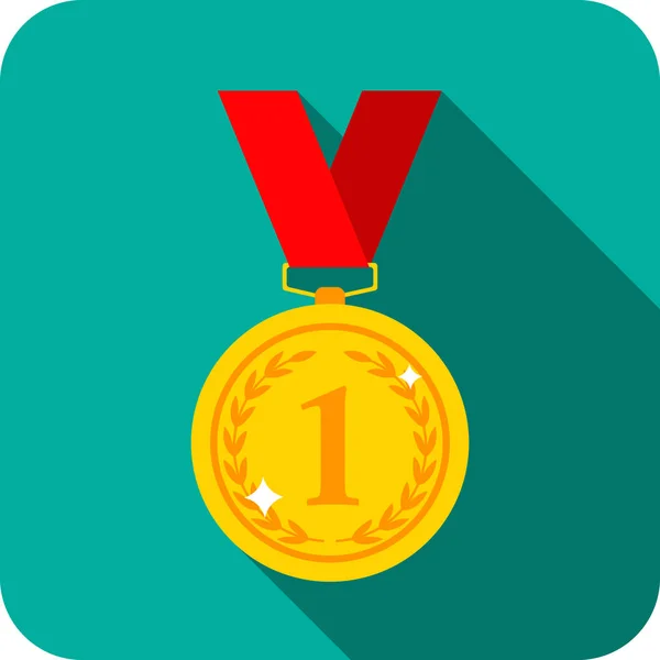 Gold medal 1st place. icon in flat style with shadow. — ストックベクタ