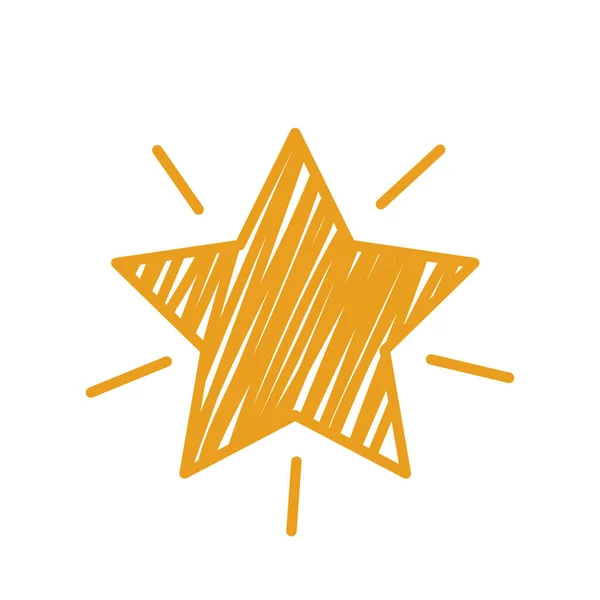 Golden star with rays in handmade outline style. button for website or application. — ストックベクタ