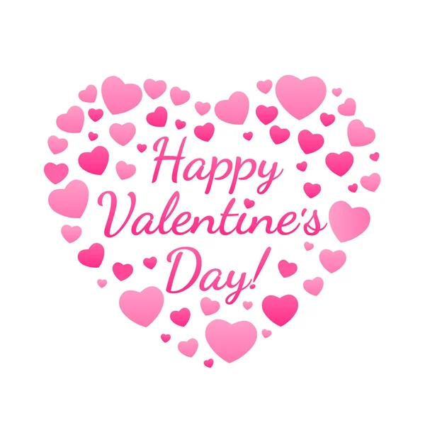 Congratulação do Dia dos Namorados feliz em um grande coração feito de muitos corações cor-de-rosa. Ideal para design de apartamentos de férias . — Vetor de Stock