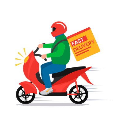 Motosikletli bir adam siparişleri çabucak teslim eder..
