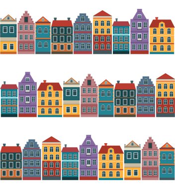 Cute old european houses. Seamless pattern for packaging or print.