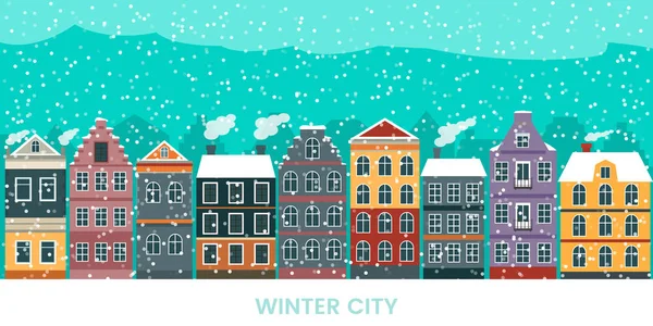 Old european city in the snow. vector illustration — ストックベクタ