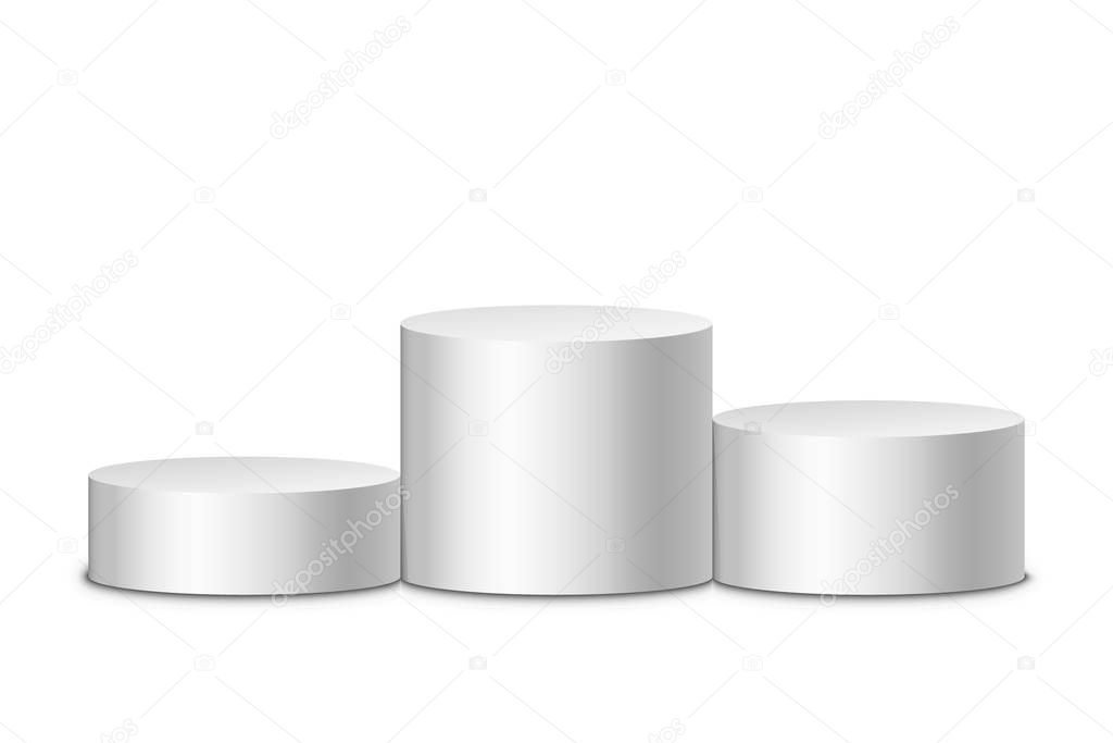 White winners podium. Round realistic pedestal template isolated on white background.