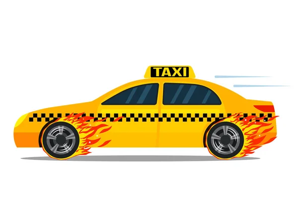 Entrega súper rápida en coche taxi sobre ruedas de fuego. icono — Vector de stock