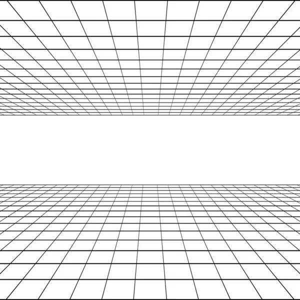 线形透视图形网格.白色背景上的黑色轮廓. — 图库矢量图片